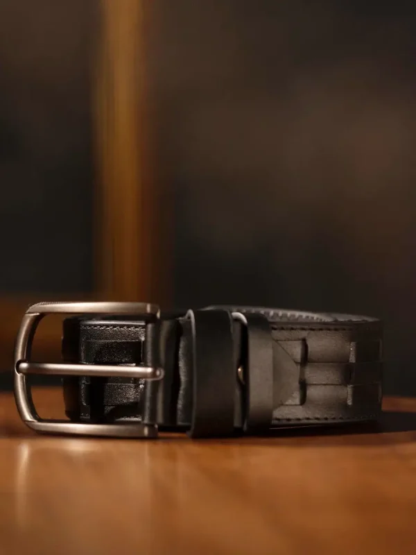 Black Mesh Genuine Leather Belt